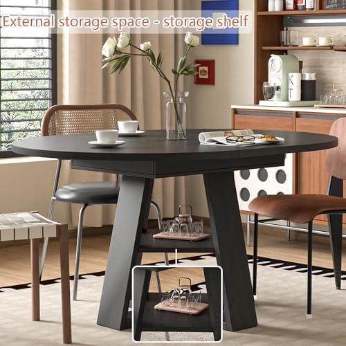 43.3"-59" Extendable Round Oval Dining Table for 4-8 with Storage S...