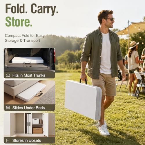 Folding Table and Chairs Set for 5, 36 Inch Foldable Plastic Table with Carry...