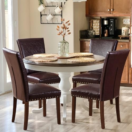 COLAMY High Back Upholstered Dining Chairs Set of 4, Dark Brown
