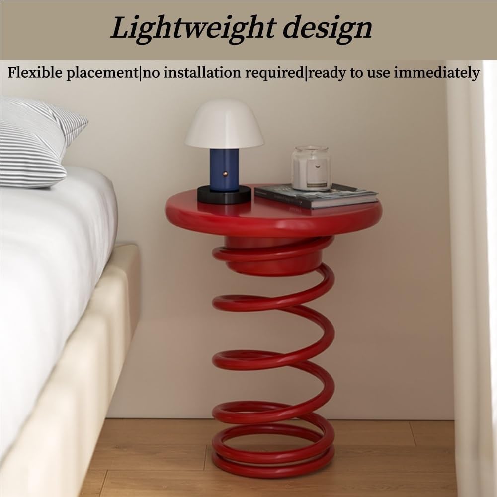Spring Shaped Minimalist Round Side Table(Color:Red)