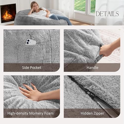 ZurNesfure Bean Bag Chair for Adults,3FT Giant Bean Bag Chair Grey,Medium | F...