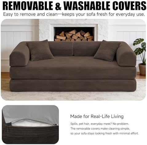 79" Memory Foam Sofa Bed, Convertible Futon Couch for Living Room | Cord...