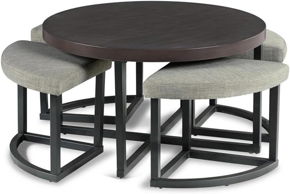 Pemberly Row Transitional Coffee Table Set, Round Table with Black Metal Base...