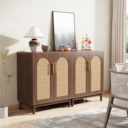 Tribesigns Set of 2 Rattan Sideboard, 59” Buffet Cabinet with Storage