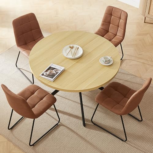 HIPIHOM 45.3 Inch Round Dining Table Set for 4, Mid Century Modern Small Kitc...