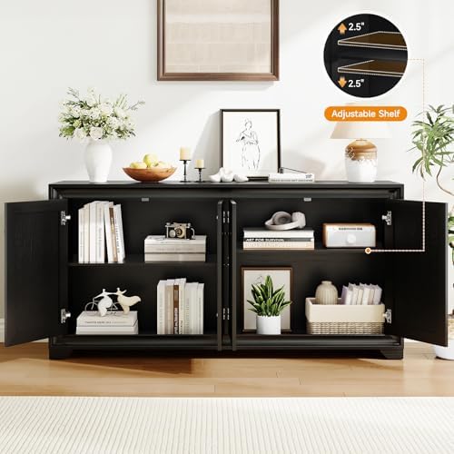 ONBRILL 60" Buffet Cabinet with Storage, 4 Doors & Adjustable Shelve...