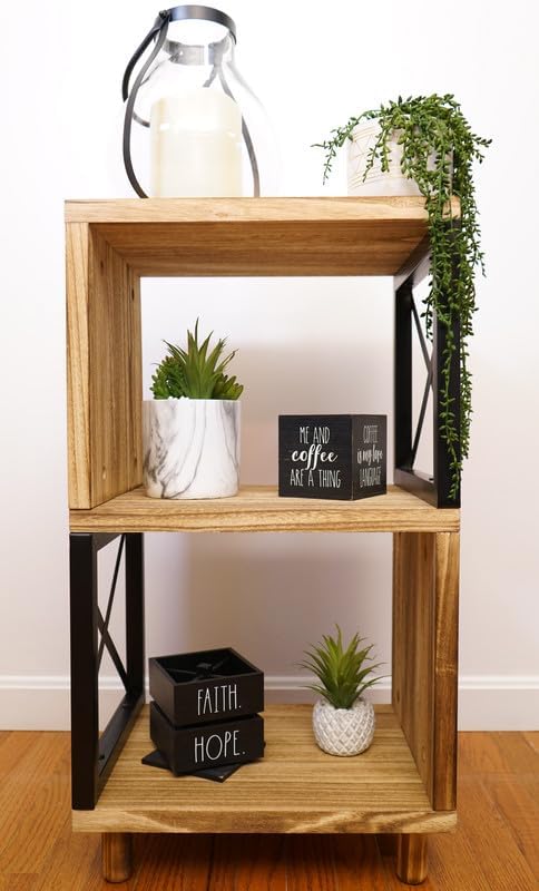Premium Home 30” Tall Wood Side Table, Narrow End Table with Open Shelf, Natu...