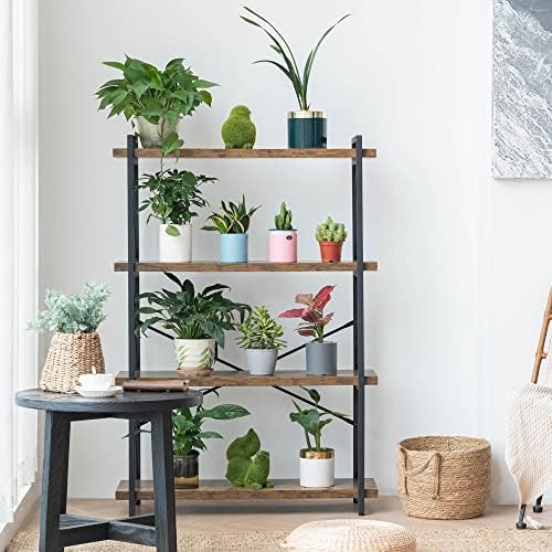 HCHQHS Bookshelf, 4-Tier Industrial Bookcase, Rustic Open Book Shelf, Freesta...