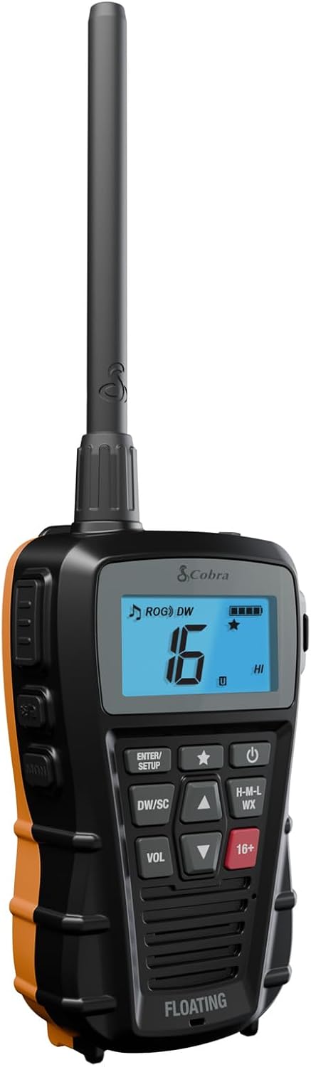 Cobra BlueBound 150 VHF Handheld Marine Radio, Black - 3-Watt, Floats