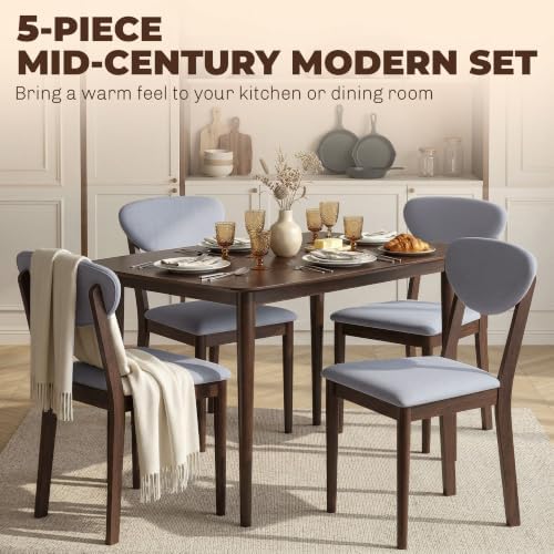HOMCOM 5-Piece Dining Table Set for 4 with Solid Wood Frame, Light Gray