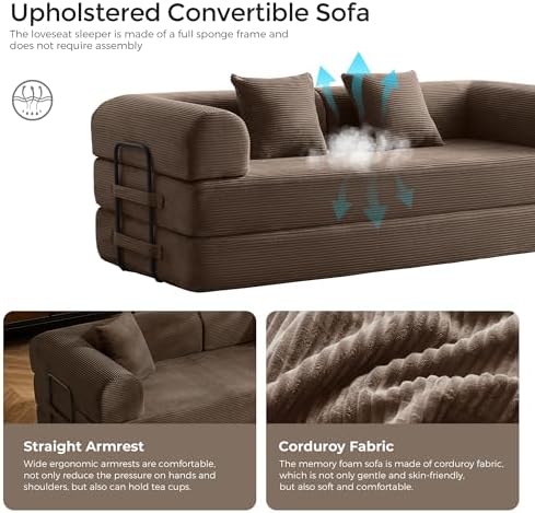 79" Convertible Futon Sofa Bed, Couch for Living Room | Brown | Folding ...
