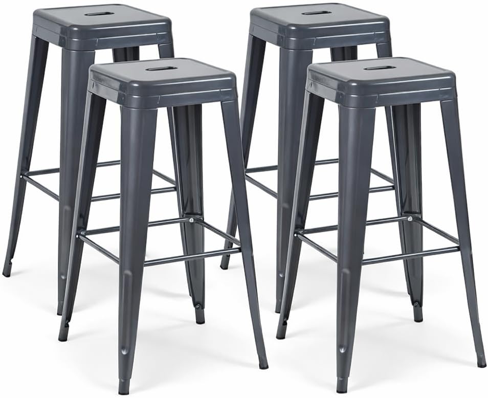 30 Inch Grey Metal Bar Stools, Set of 4, Backless