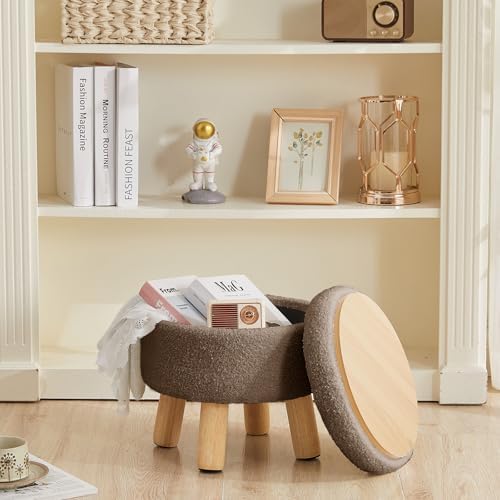 Small Foot Stool Ottoman with Storage, Sherpa Ottoman Foot Rest for Couch, Ro...