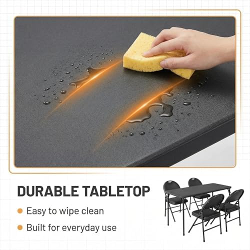 IDEALHOUSE 5 Piece Protable Folding Card Table and Chairs Set, Black