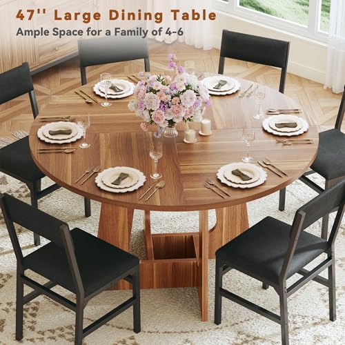 HUAHUU Round Dining Table Set for 6, 7-Piece Kitchen Table and Chairs for 6, ...