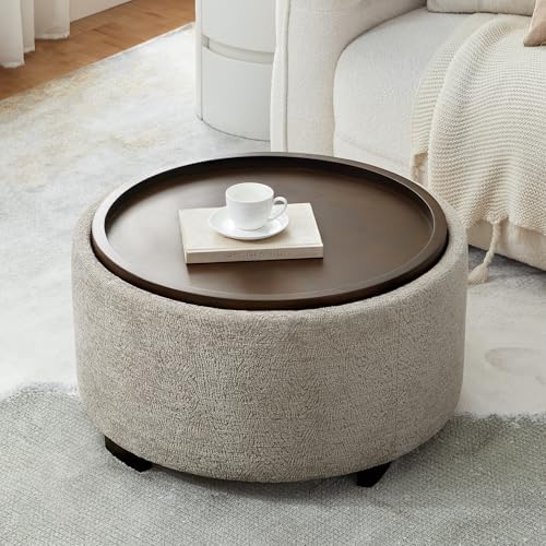 Zihanhome 30 Inch Round Storage Ottoman, Ottoman Coffee Table with Lift Off L...