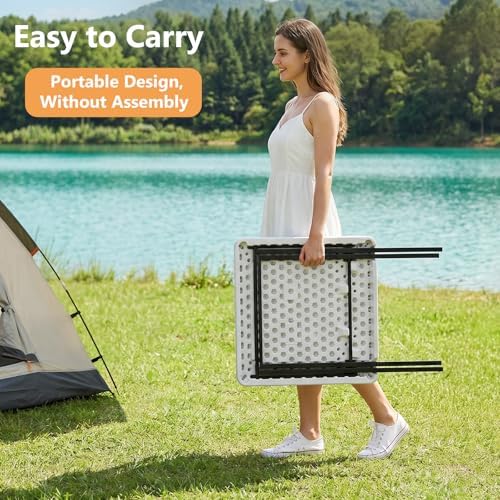 Folding Table and Chairs Set for 2, No Assembly Portable Event Table and Chai...