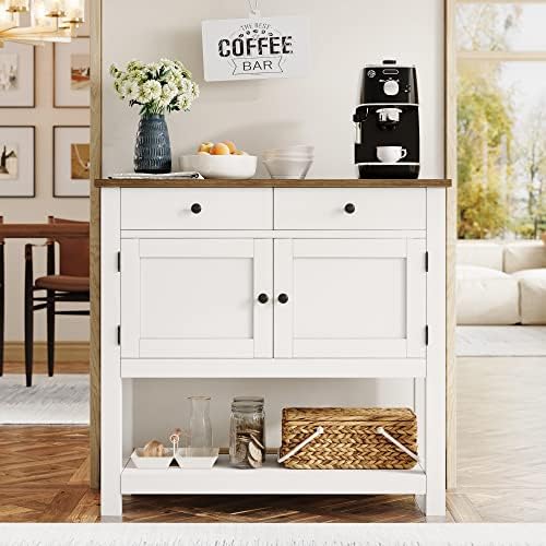 HOSTACK Farmhouse Console Table with Storage, 35.4" W Entryway Table, White
