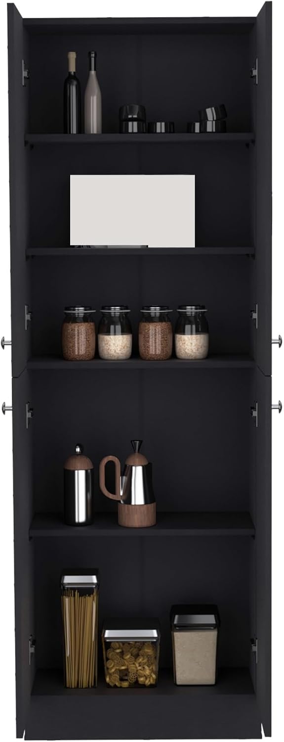 Mid-Century Pantry Storage Cabinet, Rustic Freestanding Cupboard with 5 Adjus...