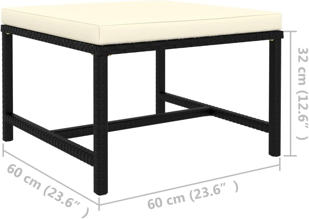 vidaXL Black Poly Rattan Sectional Footrest with Cream White Cushions - Versa...