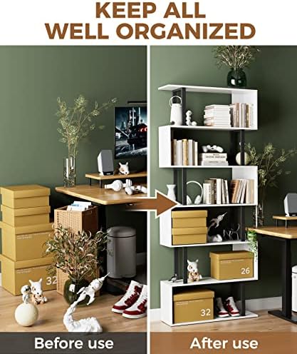 Gadroad 6-Tier Tall Bookshelf, S-Shaped Book Shelf Unit, White