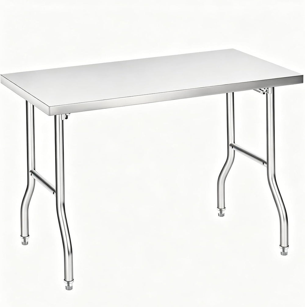 Foldable Stainless Steel Table 48x24 Inch, 1-Tier Portable Workstation, Comme...