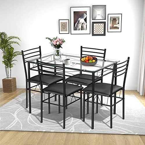 Tangkula 5 Pieces Dining Table Set for 4 Person, Kitchen Table Set, Black