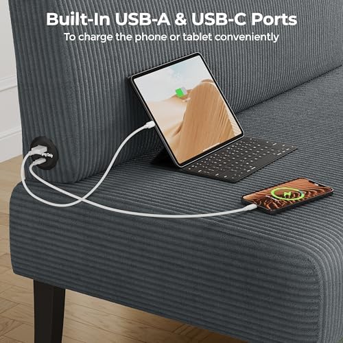 Yaheetech Small Loveseat Armless Sofa Chair with USB Ports, Dark Gray