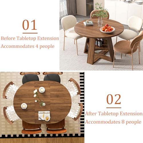 43.3"-59" Extendable Round Oval Dining Table for 4-8 with Storage S...