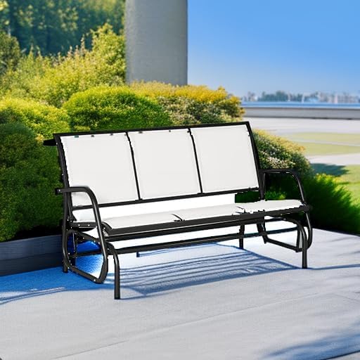 Outsunny 3-Person Patio Glider Bench Outside 3 Seats Cream White