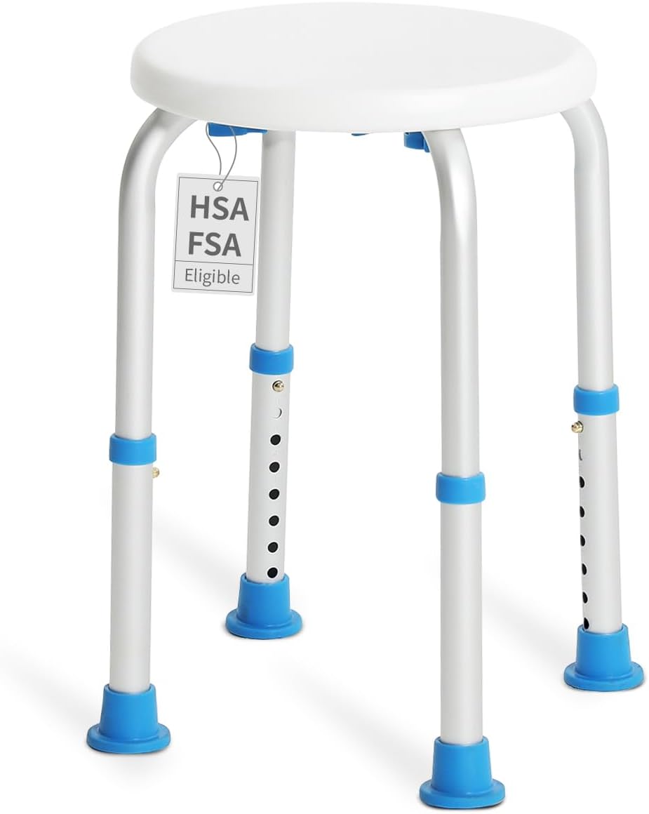 Adjustable Shower Chair for Inside Shower, HSA/FSA Eligible Round Shower Stoo...