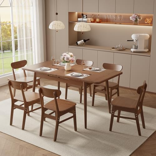 Muwuele 47"-63" Solid Wood Extendable Dining Tables for 4-8, Walnut