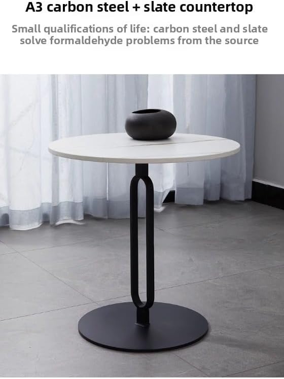 Elegant Round Side Table with Slate Top and Carbon Steel Base - Perfect for L...
