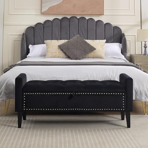 WUTUTUEE 47" Velvet Storage Bench, Upholstered Bed Bench with Storage, E...