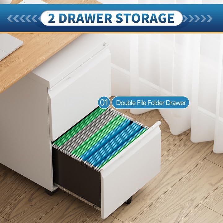2 Drawer File Cabinet with Lock,Filing Cabinet for Home Office,Small Rolling ...