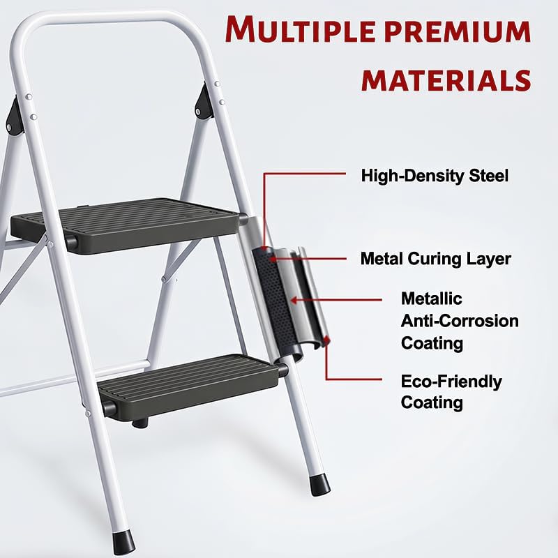 2 Step Stool Folding &Anti-Slip Pedals Lightweight Steel Ladder for House...