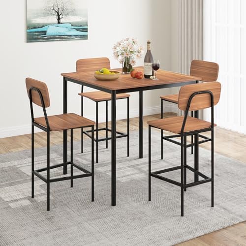 GIANTEX 5-Piece Dining Table Set W/Counter Height Table & 4 Bar Stools, I...
