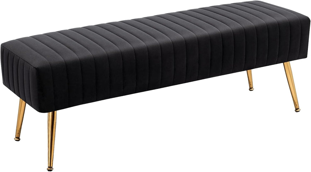 Furniliving 44 Inch Bedroom Bench, Upholstered Tufted Striped Fabric Ottoman ...