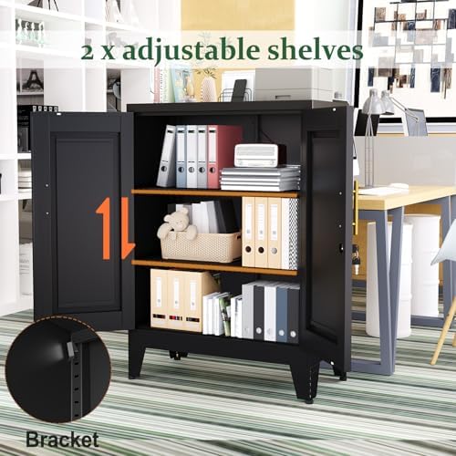 Black Metal Storage Cabinet, 36" Tall Locking Storage Cabinet