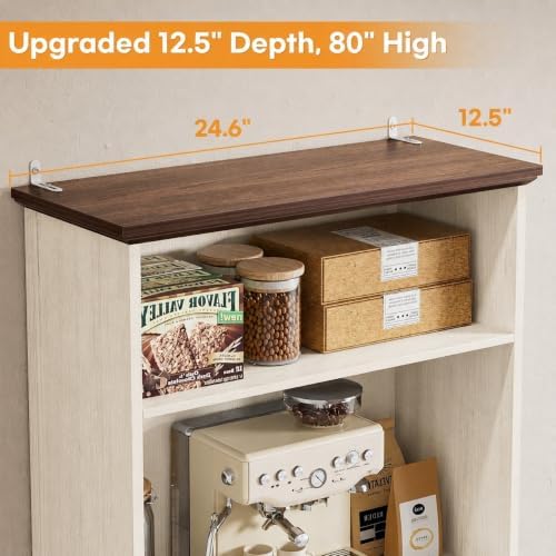 Cyclysio 80" Tall Bookcase with Drawer and Doors, Antique White/Walnut