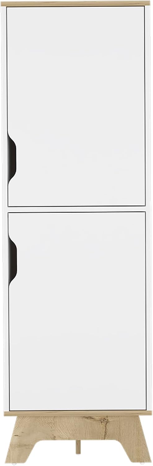 Single Kitchen Pantry Wallas, Four Shelves, Two Doors, Light Oak/White Finish