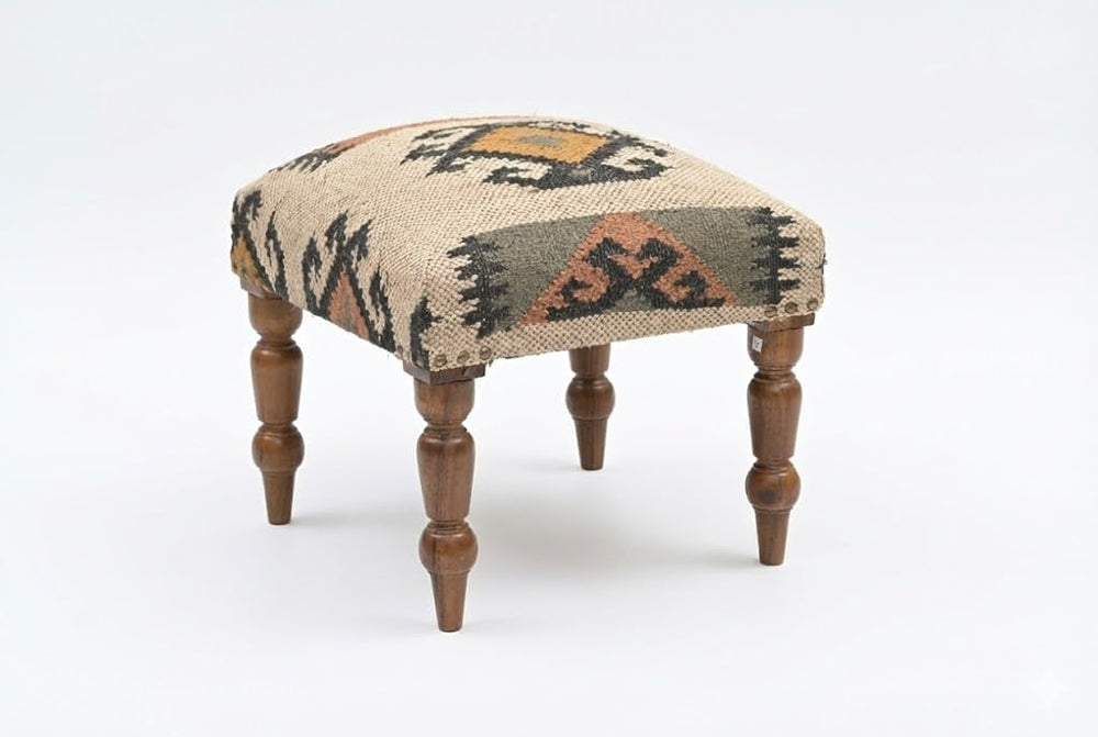 Handmade Jute Upholstered Ottoman Stool | Square Foot Rest with Wooden Legs |...
