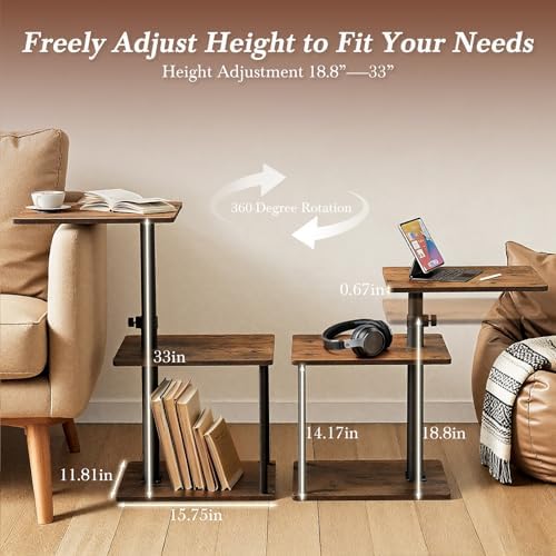 Faesun 360° Swivel Side Table for Height Adjustable, C Shaped End Table for C...