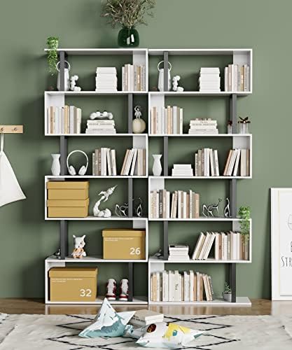 Gadroad 6-Tier Tall Bookshelf, S-Shaped Book Shelf Unit, White