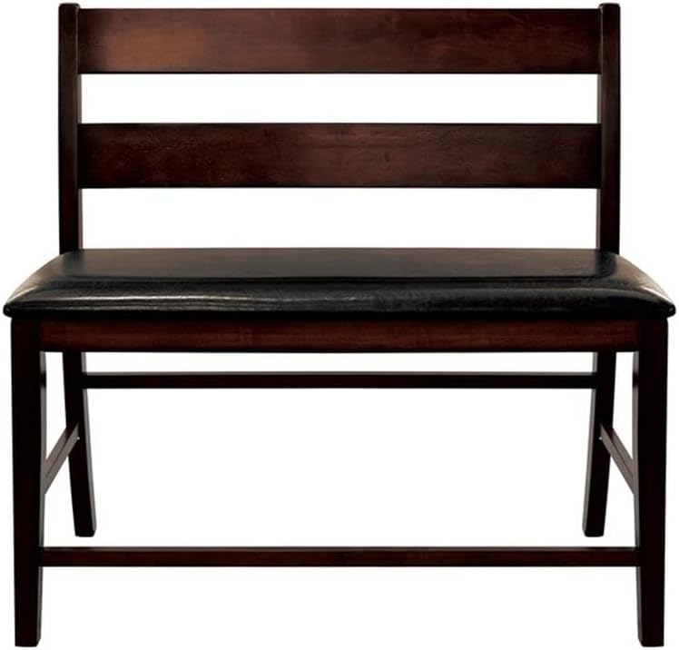 MAKLAINE Wood Counter Height Dining Bench with Back, Cherry Finish, Mango Ven...