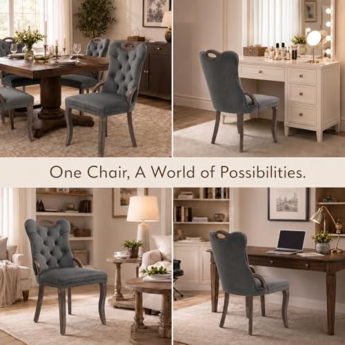 Dining Chairs Set of 6, Velvet Upholstered Kitchen Chairs with Vintage Copper...