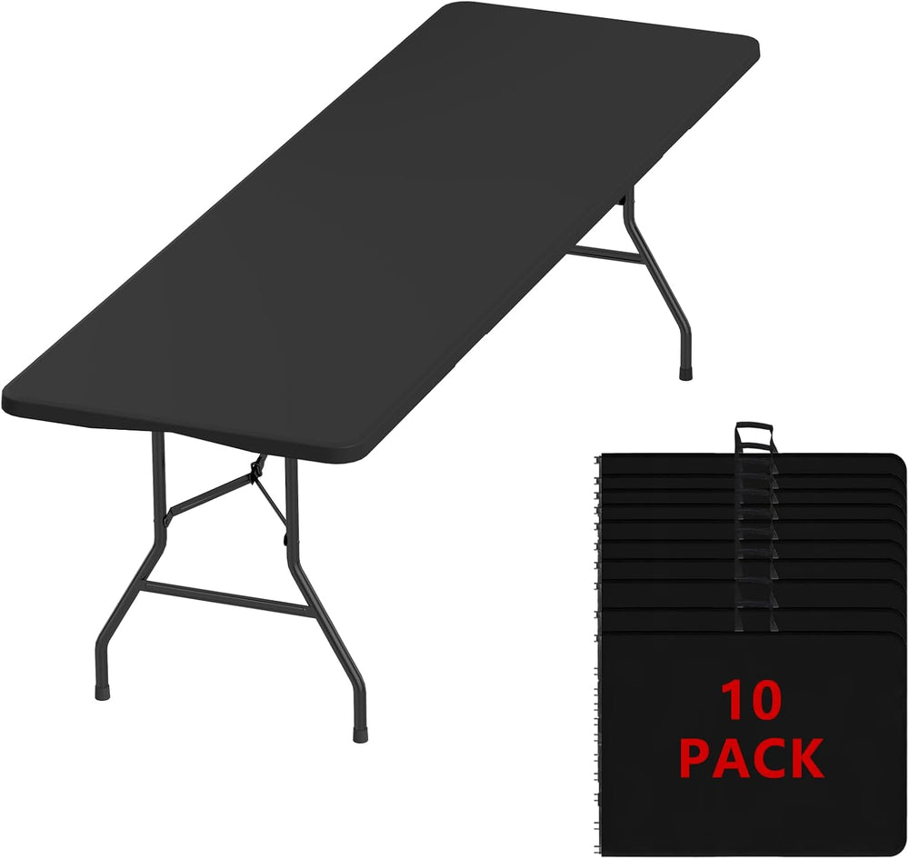 8FT Folding Tables – Heavy Duty Portable Foldable Picnic Table with Built-in ...