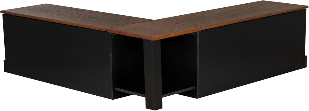 Linon Harris Black and Walnut Backless Kitchen Dining Nook with Hidden Storag...