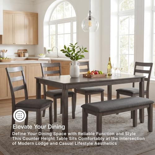 Signature Design by Ashley 6-Piece Dining Table Set with Bench, Gray