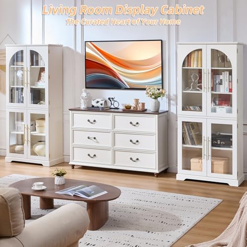 Joaxswe 68" Tall Bookcase with 4 Glass Doors, Farmhouse Bookshelf Set of 2